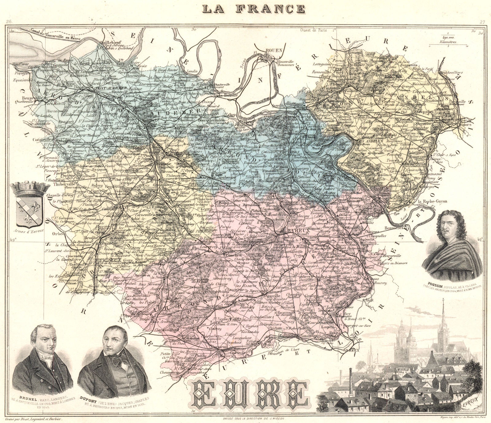 EURE. Eure département.  Évreux vignette. Vuillemin 1903 old antique map chart